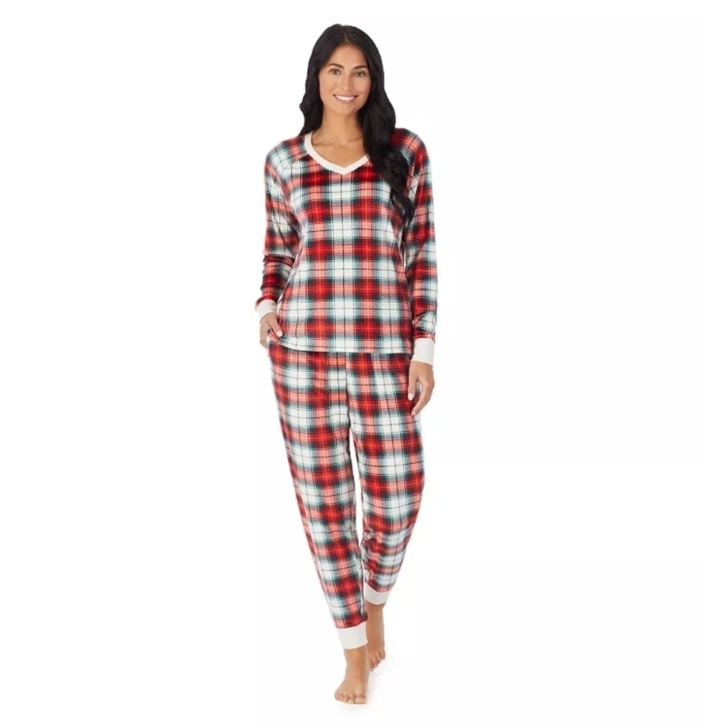 Cuddl Duds Velour Fleece V-Neck Pajama Top and Banded Bottom Pajama Pant Size L - Picture 1 of 4